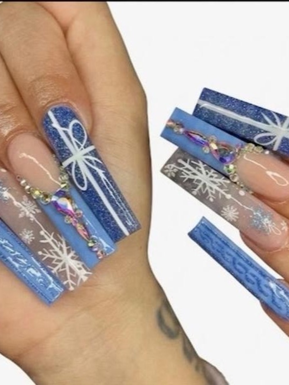 Winter Blue Glitter Snowflake Acrylic Nail Set